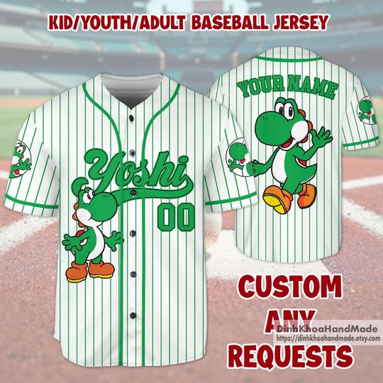 Personalized Yoshi Baseball Jersey, Mario Jersey, Jersey for Kids, Youth & Adults, Birthday Gift