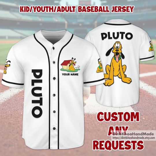 Custom Disney Pluto Dog Baseball Jersey, Personalized Pluto Baseball Jersey, Disneyland Baseball Team Jersey, Gift For Disney Fan
