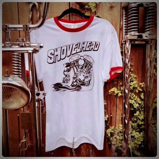 SHOVELHEAD OG FIRE ENGINE vintage style ringer 3d emblem screenstar harley biker