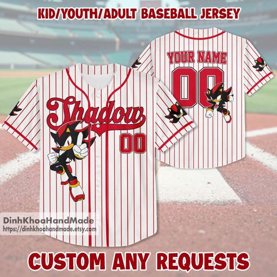 Personalized Shadow Baseball Jersey, Shadow the Hedgehog Birthday Gift, Sonic the Hedgehog Baseball Fan Lover Gift