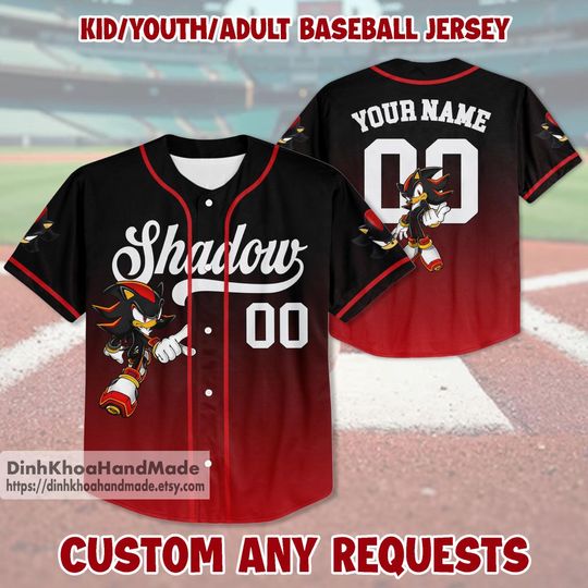 Personalized Shadow The Hedgehog Jersey, Sonic Shadow Baseball Jersey, Sonic Gamer Jersey, Gift for Sonic Fans