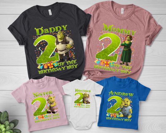 Shrek Birthday Shirt, Green Ogre Cartoon Shirt, Personalized Family Birthday Party Shirt, Cartoon Birthday Gift For Son Daughter