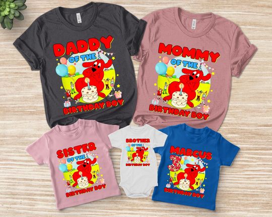 Custom Clifford Dog Birthday Shirt, Dog Party Matching Shirt, Birthday Boy Girl Shirt, Red Dog Family Birhtday Shirt