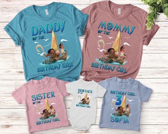 Moana Birthday shirt, Custom Moana princess birthday shirt, Moana birthday shirt, Tui, Hei Hei Birthday shirt
