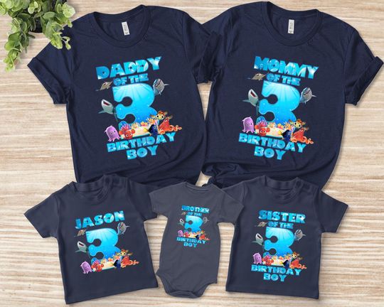 Personalized Finding Nemo Family Birthday T Shirt, Aquatic Animated Movie Shirt, Finding Fish Birthday Boy/Girl Matching Outfit