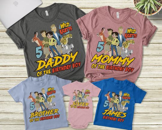 Personalized Wild Kratts Birthday Shirt, Wild Kratts Family Matching Shirt, Wild Kratts Kids Shirt, Custom Name And Age