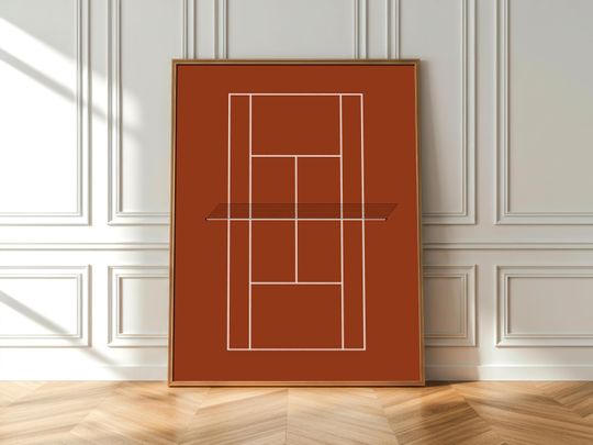 Minimalist Tennis Court Poster - Terracotta Wimbledon Art Print for Tennis Fans -