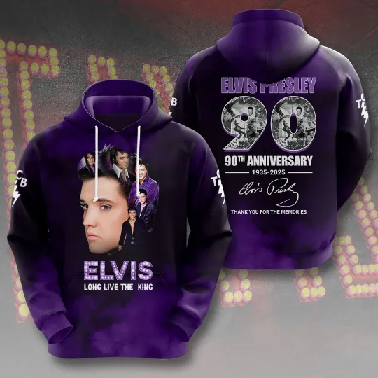 90th Anniversary Elvis Presley 3D Hoodie New Long Live The King Hot Shirt
