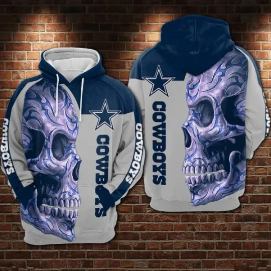 BG Cowboys Purple Big Skull Face All Over Print Hoodie 3D XS-5XL