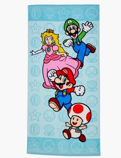 Super Mario Beach Towel Kids 3+  100% Cotton lot  28" x 58". Official Nintendo