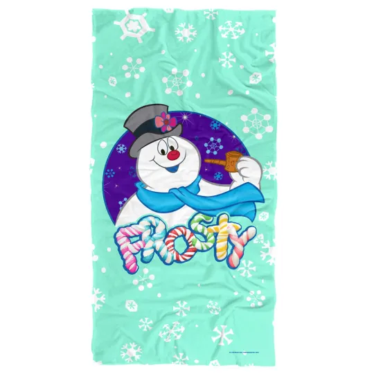 Frosty The Snowman Beach Towel, 30"x60", Frosty Flakes Beach Towel