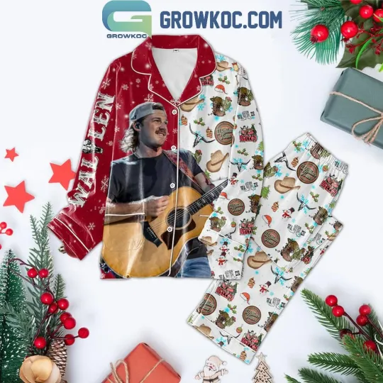Wallen Western Christmas Wallen Tour 2024 Red Polyester Pajamas Set