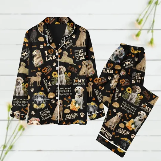 Black Labrador Dog Kids Women Pajamas  Sleepwear For Women  & Kid Soft Sleepwear