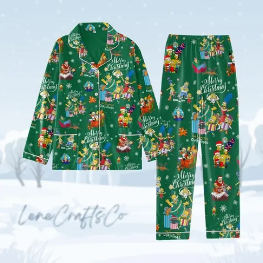 Green The Simpsons Family Pajamas Christmas, Movie Simpson Pajamas, Homer