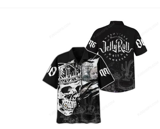 Jelly Roll Hawaiian Shirt, Southern Rock Meets Tropical Style for Summer Festivals, Concerts, and Beach Parties
