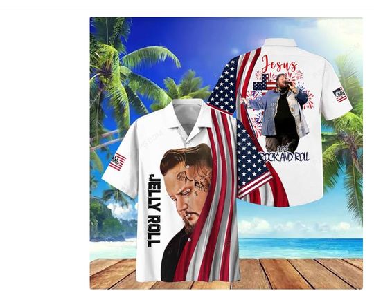 Jelly Roll Inspired Hawaiian Shirt, Tropical Rock Style for Concerts and Summer Adventures