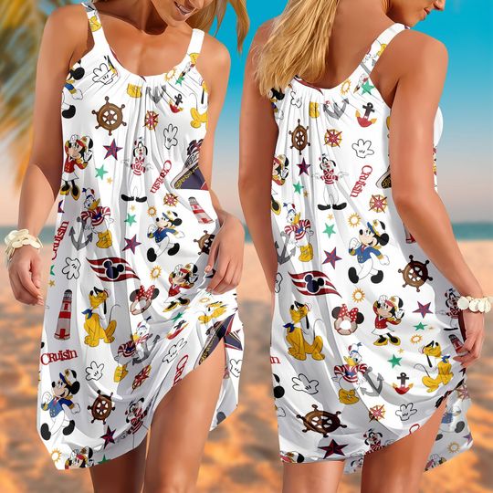 Disney Cruise Summer Sling Dress, Mickey And Friends Cruise Casual Dress, Minnie Donald Daisy Goofy Women Dress, Beach Dress, Sleepwear