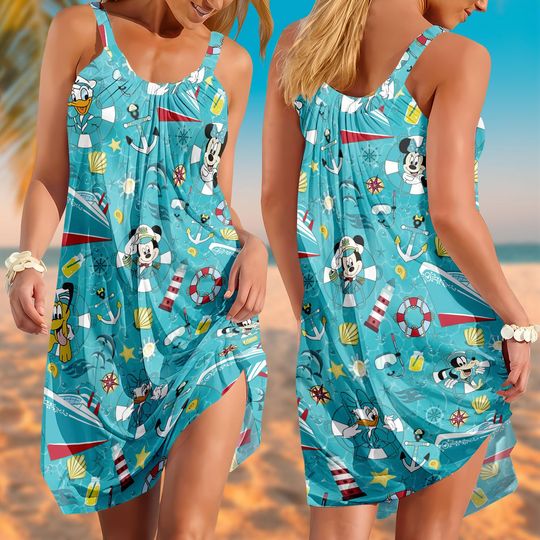 Disney Cruise Summer Sling Dress, Mickey And Friends Cruise Casual Dress, Mickey Mouse Women Dress, Disneyland Beach Dress, Sleepwear
