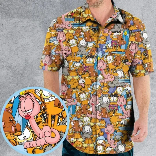 Garfield & Friends Hawaiian Shirt Button Down Casual Shirt Unisex Adults