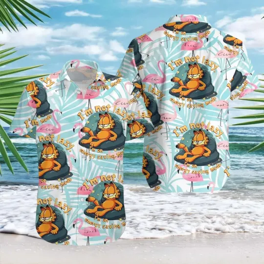Garfield Hawaiian Button Down Shirt Unisex Adults
