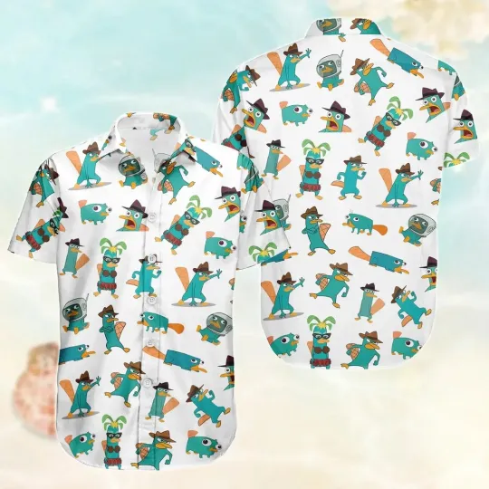 Perry The Platypus Hawaiian Button Down Shirt Unisex Adults