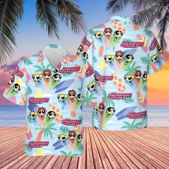 Powerpuff Girls Hawaiian Button Down Shirt Unisex Adults