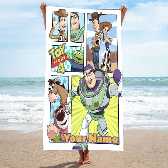 Personalize Toy Story Beach Towels, Toy Story Characters Beach Towels, Custom Name Beach Towel, Disney Toy Story Movie Beach Towel