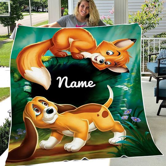 Disney Characters Blanket, Personalized The Fox And The Hound Custom Name Blanket