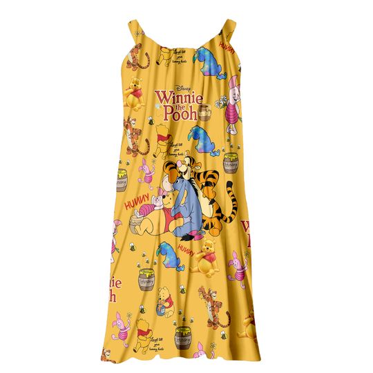 Winnie The Pooh Summer Dress, Disney Pooh Sleeveless Dress, Cute Cartoon Beach Outfit, Tigger Eeyore Piglet Vacation Gift