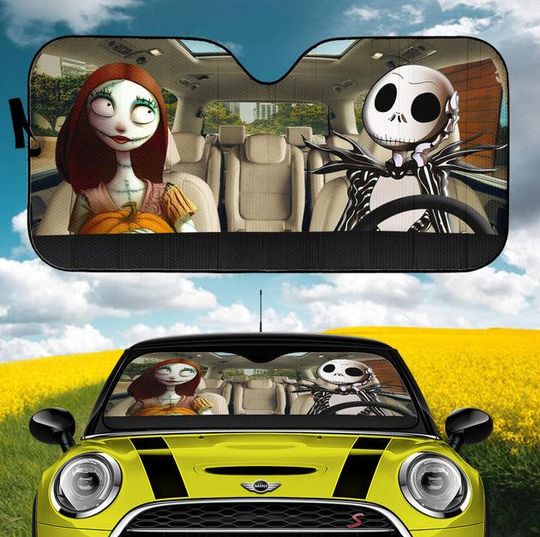 Halloween Nightmare Before Christmas Sunshade, Horror Car Sunshade, Jack And Sally Auto Sunshade, Spooky Season Gift