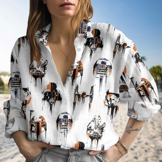 Star Wars Character Blouse Women Shirt, Boba Vader R2D2 Tie Fighter Blouse Shirt, Grunge Style Blouse for Fans