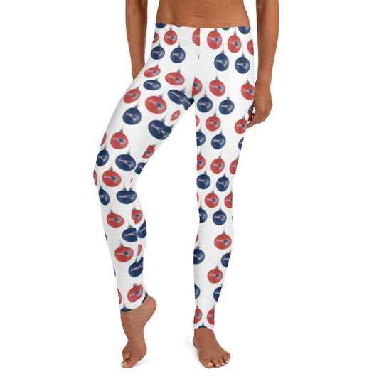 Patriots Christmas Wish Leggings - Women's Blue White Football Fan Leggings - Cute Stretchy Holiday Pants for Her