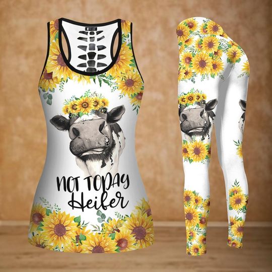 Funny Cow Sunflower Tank Top, Not Today Heifer Tee, Cute Animal Women Legging, Cute Country Girl Workout Clothes, Gift For Farmer