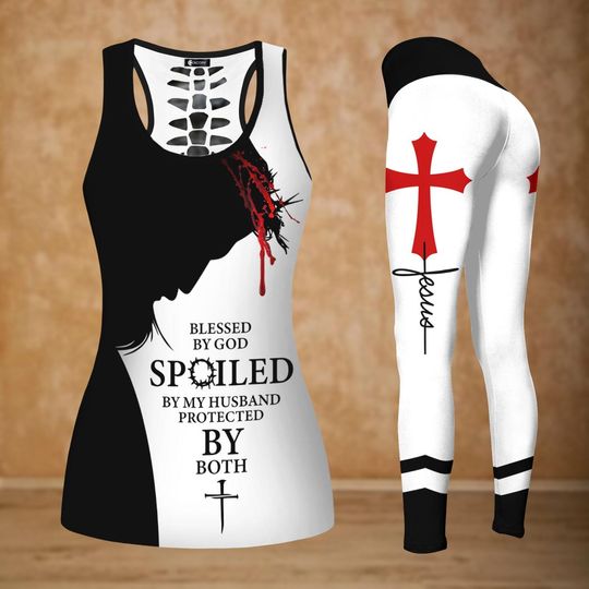 Christian Wife Tank Top, Blessed By God Women Legging, Faith Family Workout Outfit, Jesus Yoga Pant For Women, A Great Gift For Her