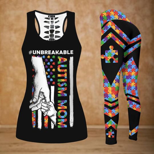 Autism Mom Tank Top, Puzzle Women Legging, Strong Mother Awareness Workout Legging, Mommy Yoga Pant, Birthday Gift For Mom