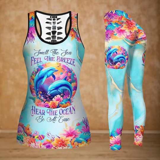 Ocean Dolphin Tank Top, Cute Dolphin Women Legging, Sea Breeze Coral Reef Workout Shirt, Beach Lover Workout Legging, Birthday Gift