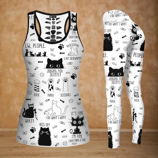 Funny Black Cat Tank Top, Cute Cat Women Legging, Sassy Cat Yoga Pant, Cat Lover Tee, Animal Women Shirt, Birthday Gift For Her