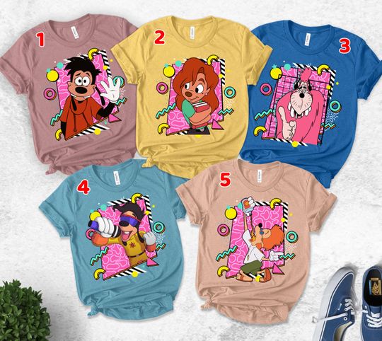 Goofy Movie Family Characters Shirt - Max, Roxanne, Powerline, Bobby, Bigfoot