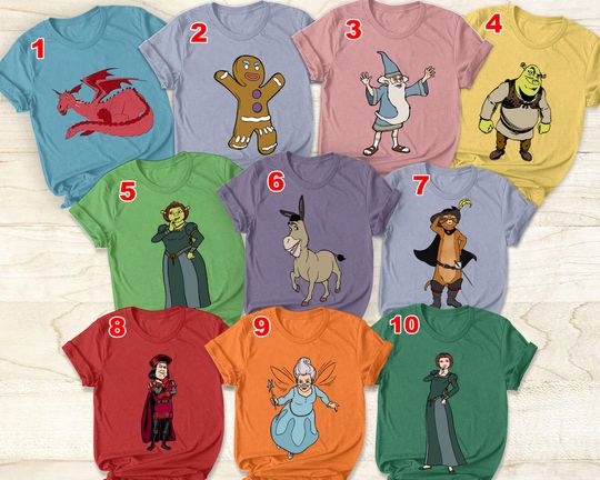 Custom Shrek Characters Family Matching T-Shirt, Personalized Green Ogre Birthday Shirt, Family Party Gift
