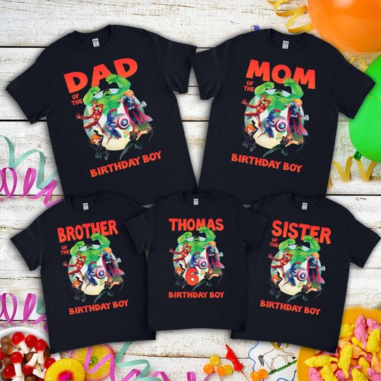 Marvel Avengers Family Birthday T-Shirt, Funny Thor Hulk Personalized Matching Kids Gift