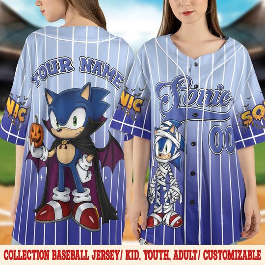 Personalized Sonic Halloween Baseball Jersey, Trick or Treat Pumpkin Sonic Halloween Party 2025 Baseball Jersey, Family Halloween
