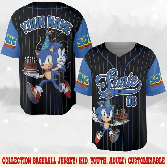Personalized Sonic Baseball Jersey, Custom Sonic Birthday Family Jerseys, Sonic Party Jersey, Sonic Birthday Gift, Sonic Birthday