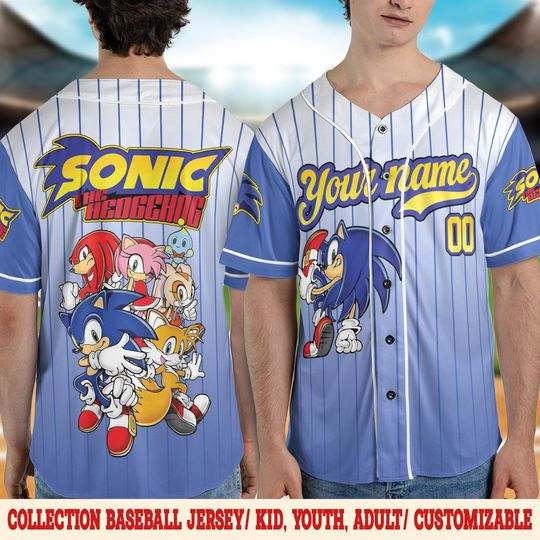 Custom Sonic The Hedgehog Baseball Jersey, Personalized Number & Name Sonic Jersey, Sonic party jersey, Birthday gift for Kids