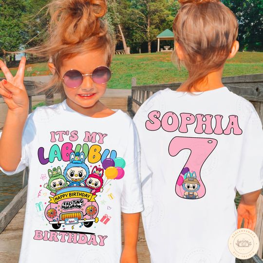 Custom Labubu Birthday Shirt , Editable Name & Age, Cute Kids Birthday Clipart for Girls, Party Shirt Design