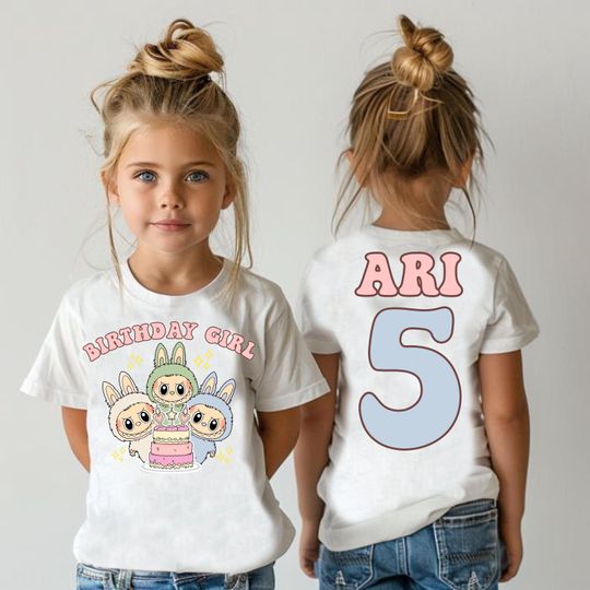 Custom Labubu Birthday Girl Shirt Personalized Labubu Birthday Gift Custom Birthday Shirt Cute Birthday T-Shirt Custom Birthday Girl Tee