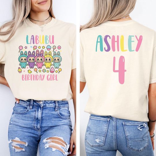Comfort Colors Labubu Custom Birthday T-Shirt, Personalized Labubu Birthday Shirt, Labubu Birthday Shirt