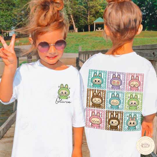 Custom Name Labubu Character, Cute Bunny Labubu Back and Front, Kawaii Anime Bunny Design, Bunny Clipart