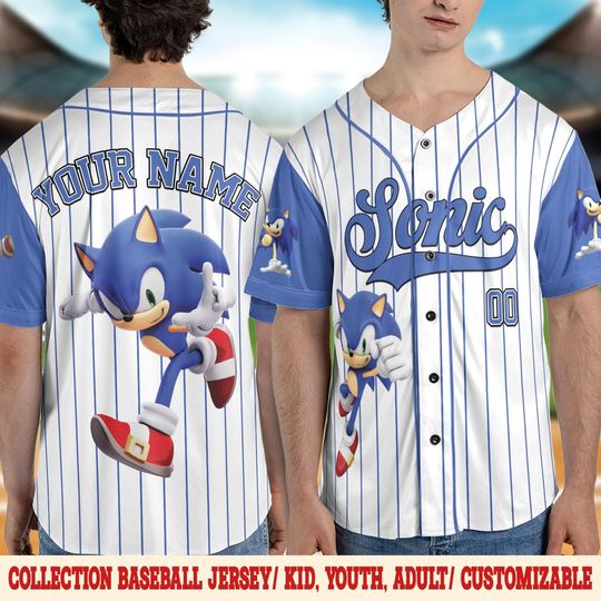 Personalized Disney Sonic Baseball Jersey, Sonic Hedgehog Baseball Jersey, Sonic Party Jersey, Sonic Birthday Gift, Family Birthday