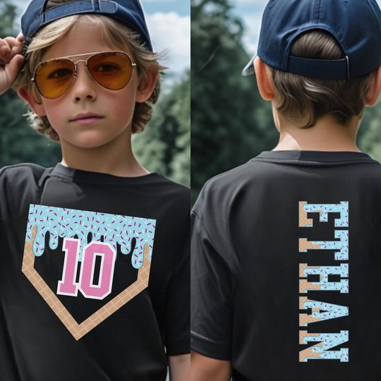 10th Birthday Baseball Shirt Boy, Baseball Birthday Shirt, Ice Cream Drip Tee, Personalized Baseball Drip Shirt, Custom Kid Birthday T Shirt
