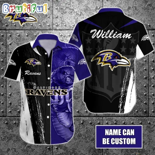 Baltimore Ravens Halftone Mascot Hawaiian Shirt